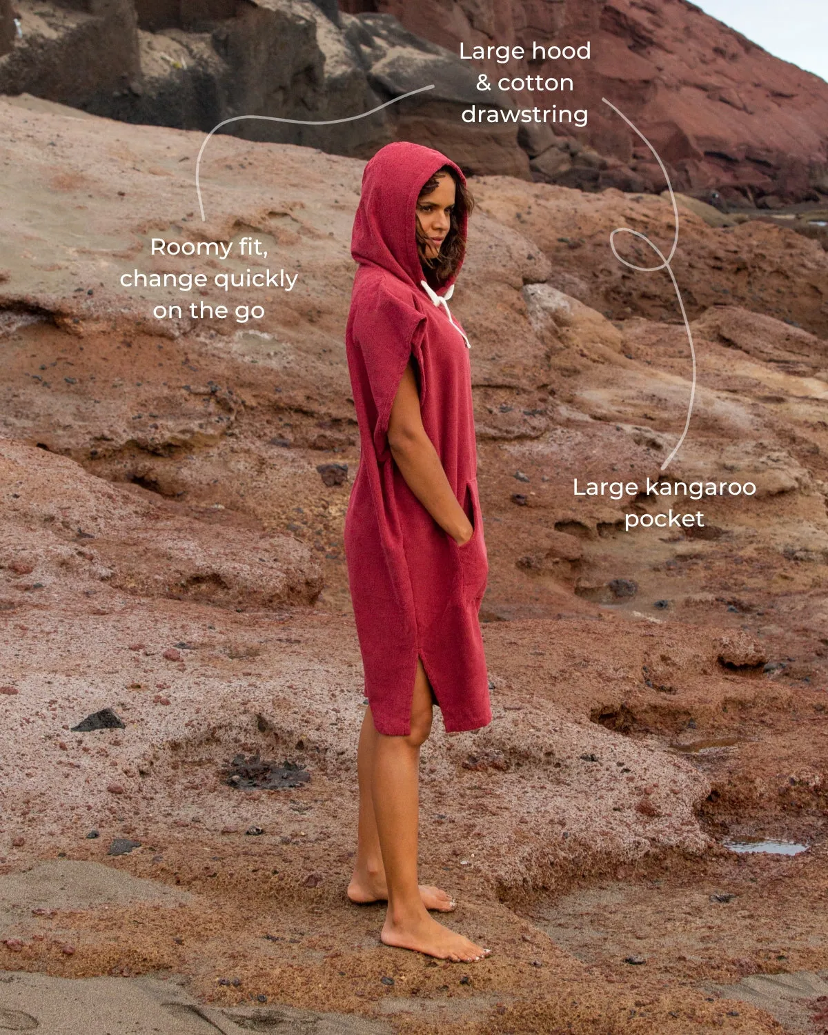 Essential Poncho Towel Changing Robe - Rhubarb Red