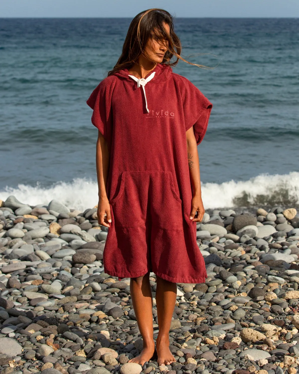 Essential Poncho Towel Changing Robe - Rhubarb Red