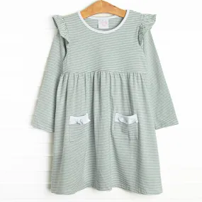 Everly Long Sleeve Dress, Sage Stripe