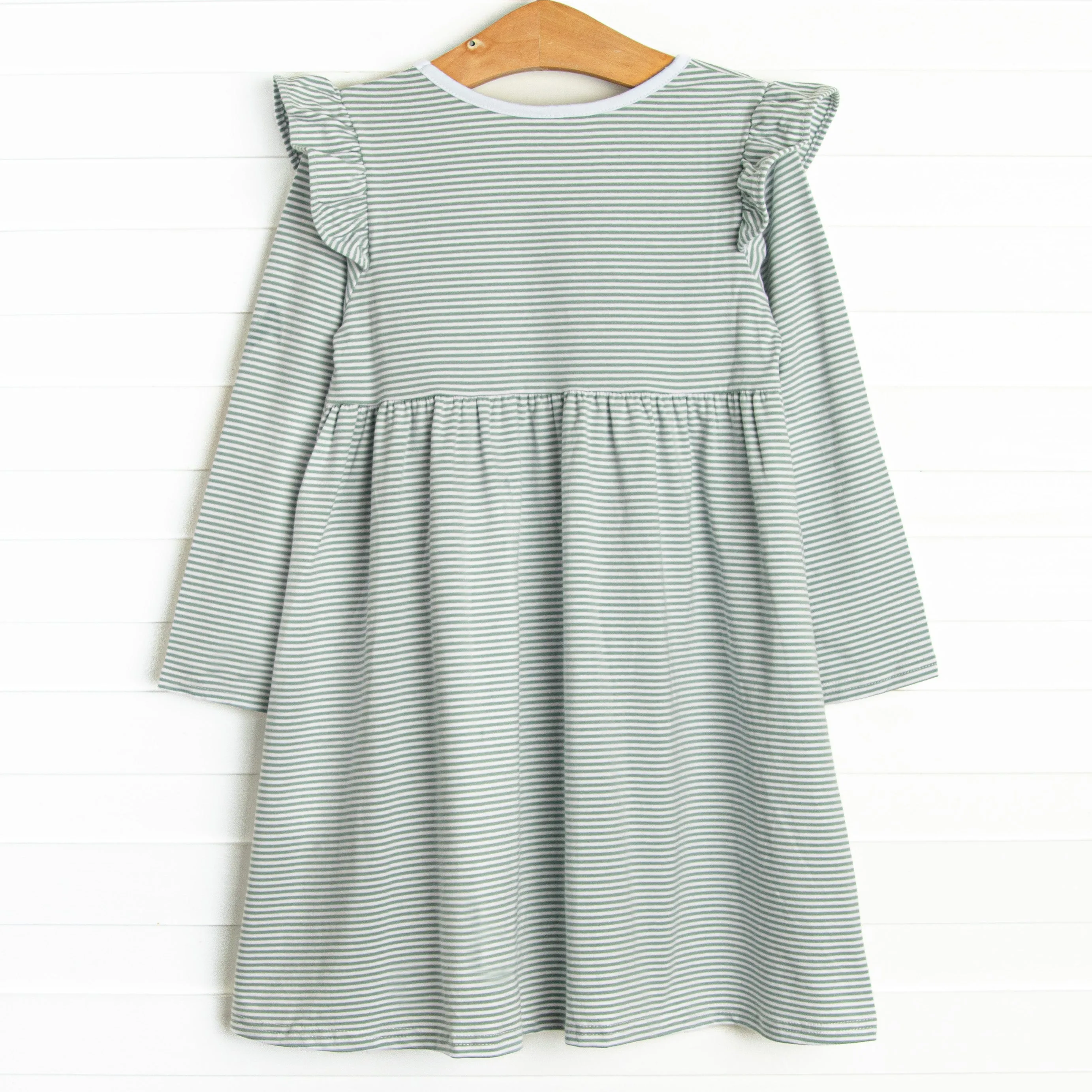 Everly Long Sleeve Dress, Sage Stripe