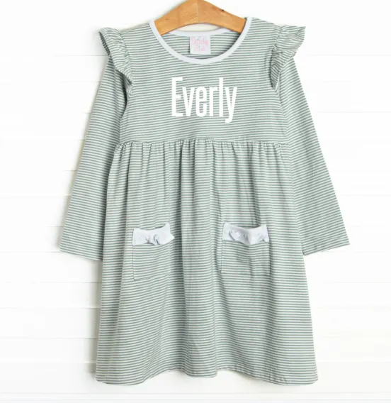 Everly Long Sleeve Dress, Sage Stripe