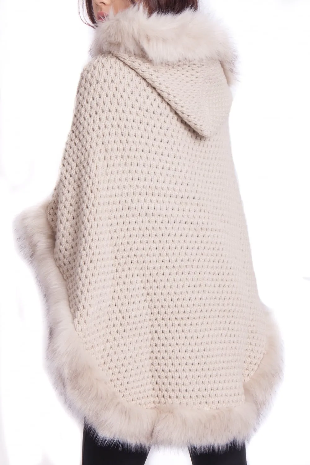 Faux Fur Knitted Hood Poncho