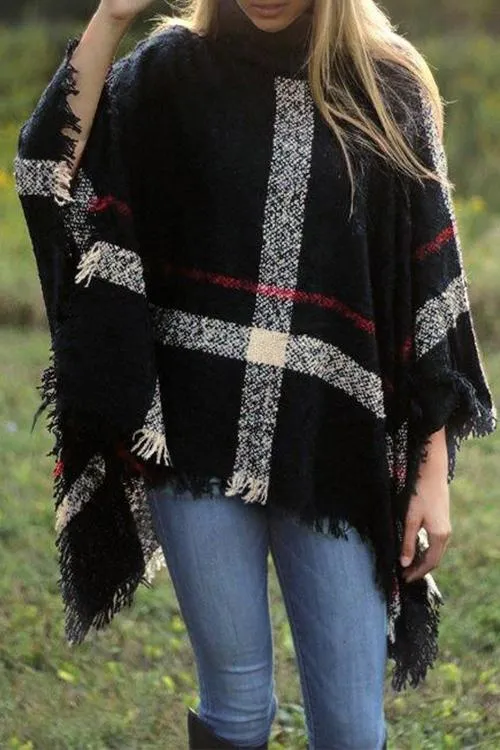 Febedress Chicest Tassel Lattice Cloak Poncho Sweater