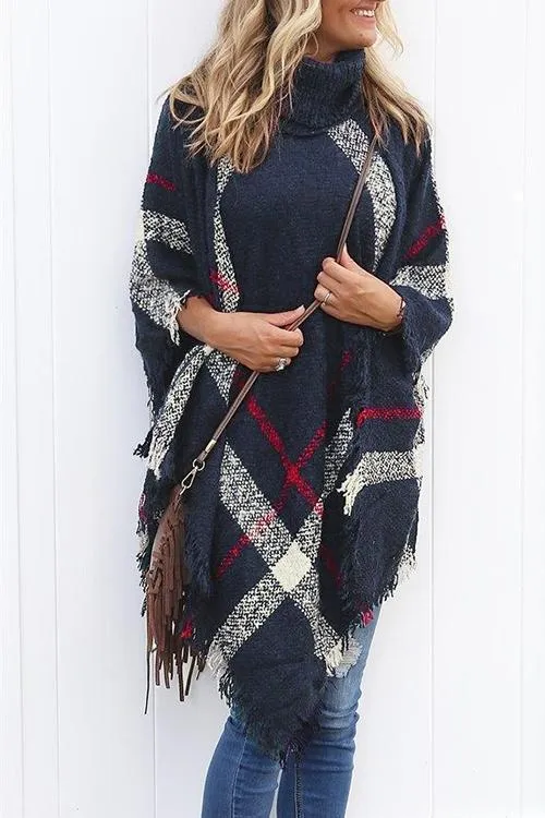 Febedress Chicest Tassel Lattice Cloak Poncho Sweater