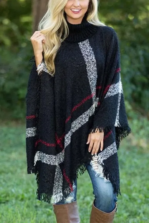 Febedress Chicest Tassel Lattice Cloak Poncho Sweater