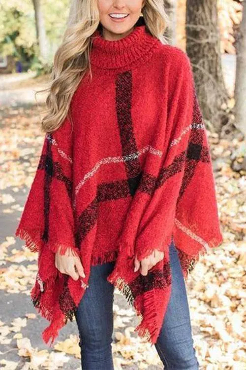 Febedress Chicest Tassel Lattice Cloak Poncho Sweater