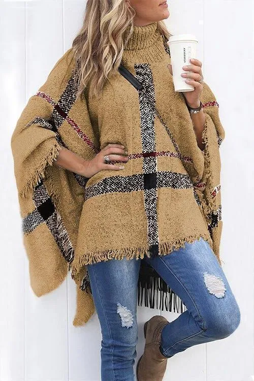 Febedress Chicest Tassel Lattice Cloak Poncho Sweater