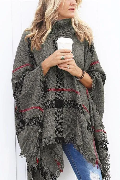 Febedress Chicest Tassel Lattice Cloak Poncho Sweater