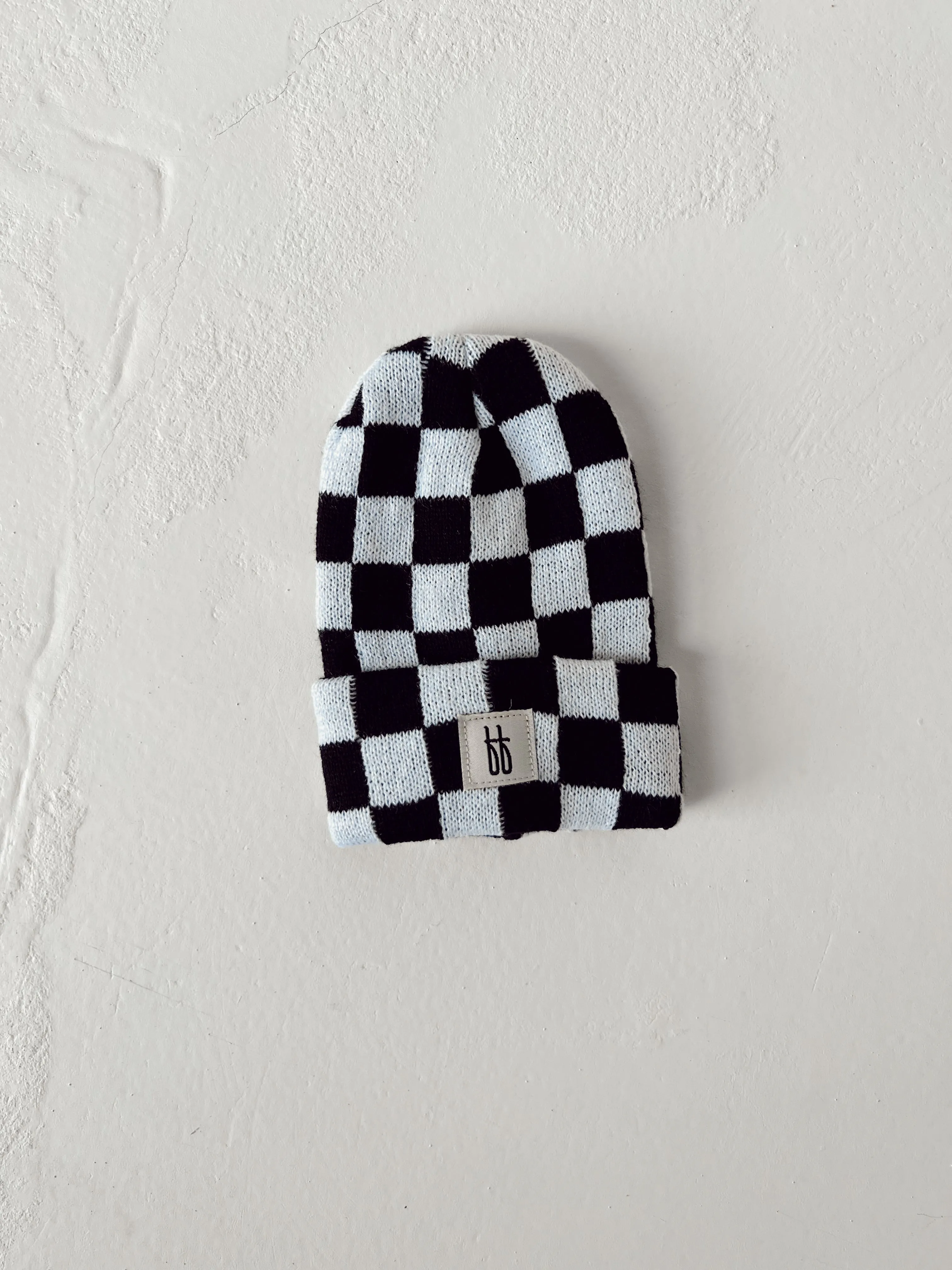 ff Knit Beanie  | Black   White Checkerboard