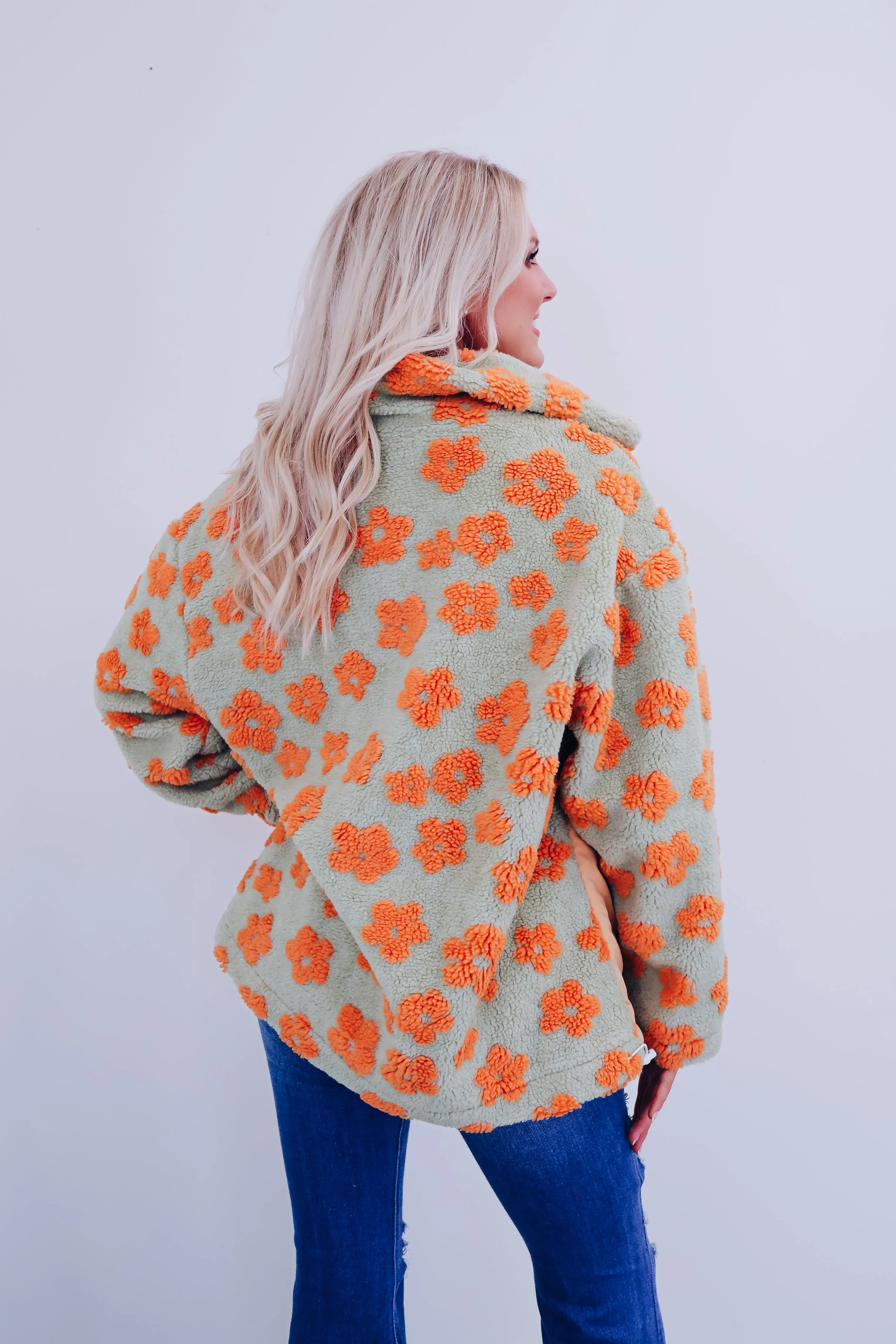 Floral Flair Sherpa Jacket - Orange