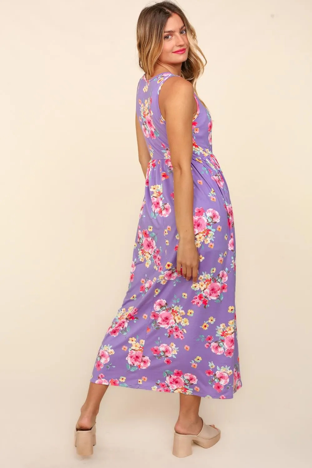 Floral Sleeveless Babydoll Maxi Dress - Lilac