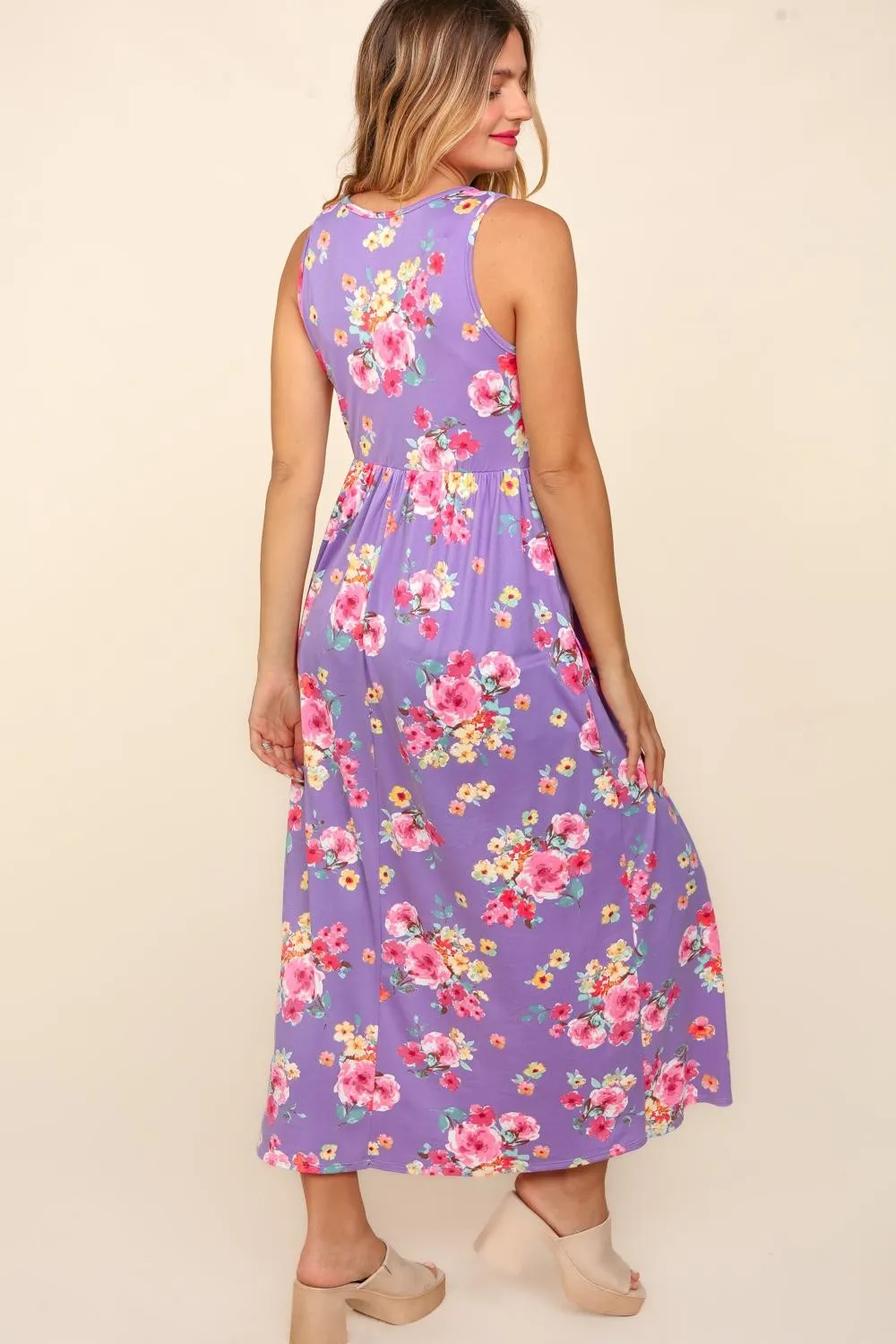 Floral Sleeveless Babydoll Maxi Dress - Lilac