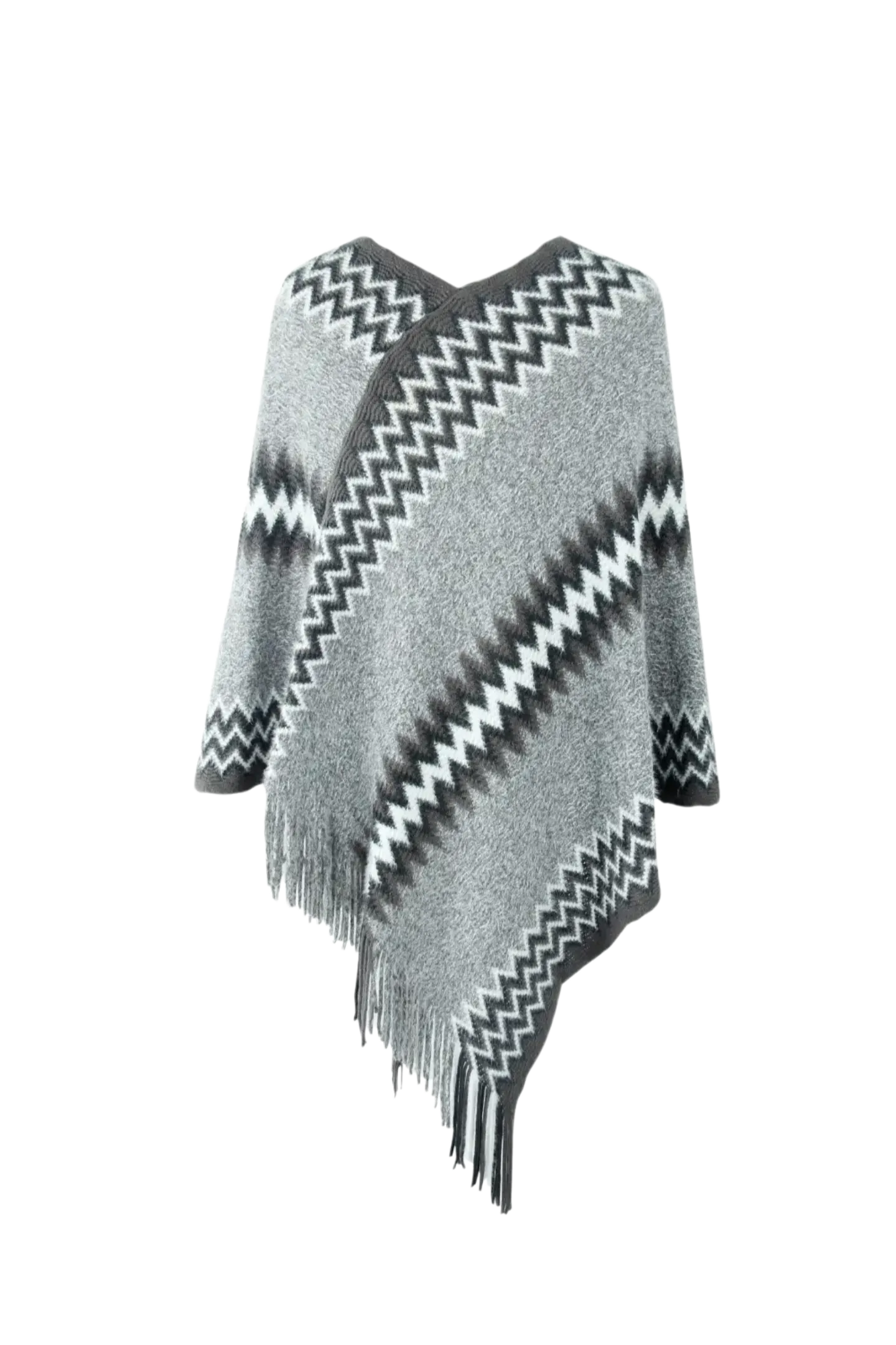 Fringe Hem Striped Cape Sleeve Poncho