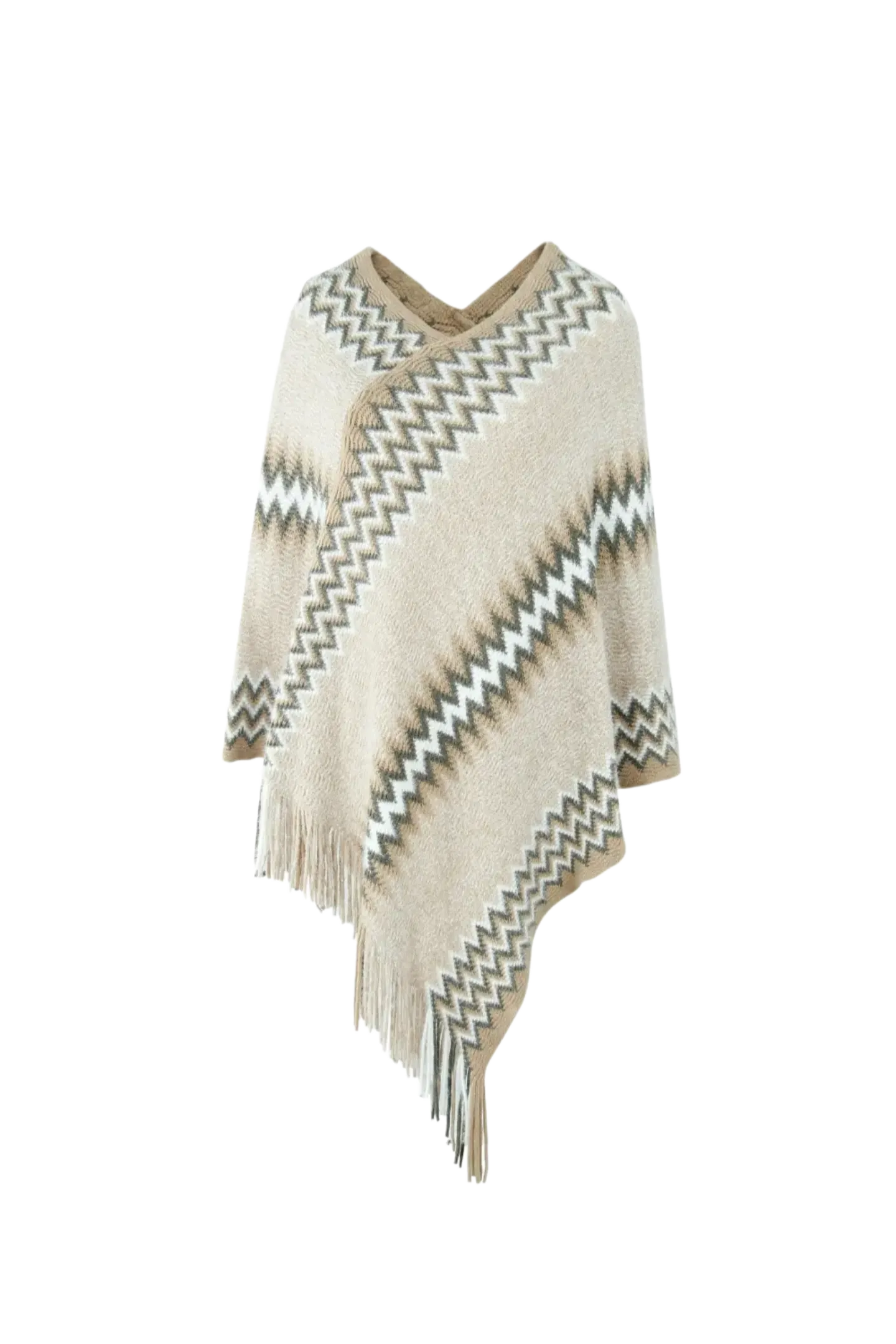 Fringe Hem Striped Cape Sleeve Poncho