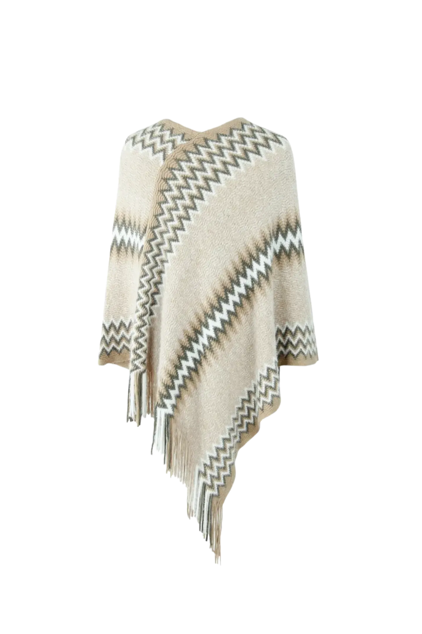 Fringe Hem Striped Cape Sleeve Poncho