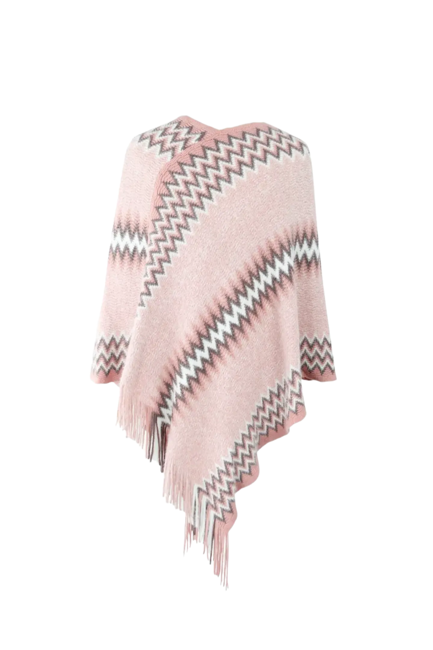 Fringe Hem Striped Cape Sleeve Poncho