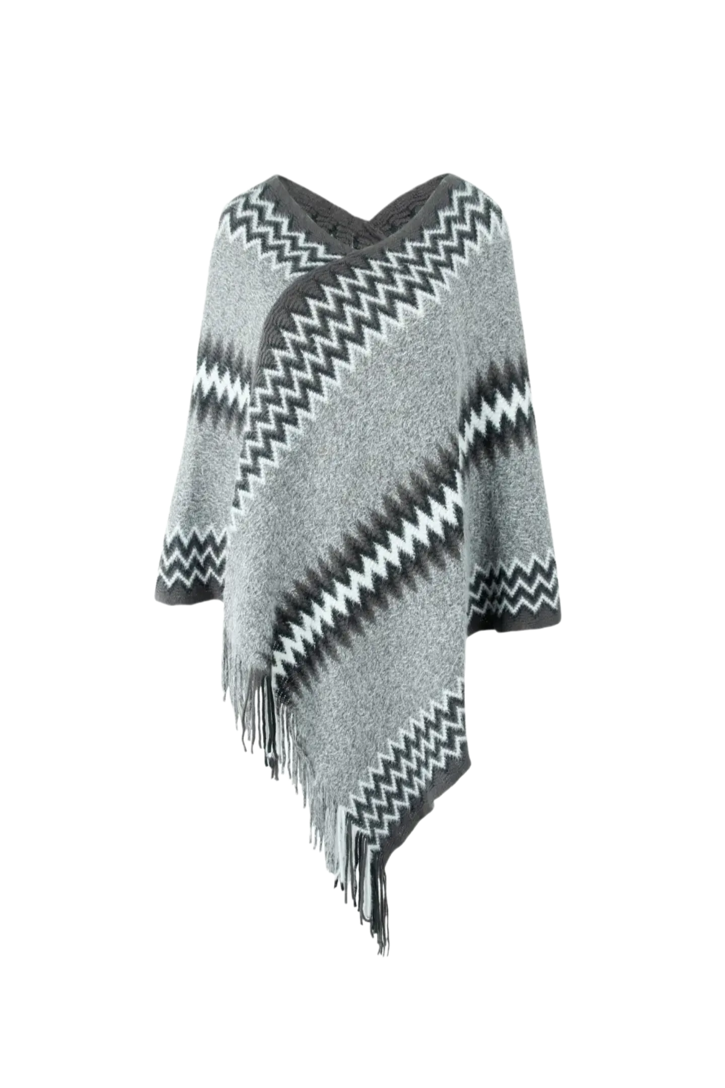 Fringe Hem Striped Cape Sleeve Poncho