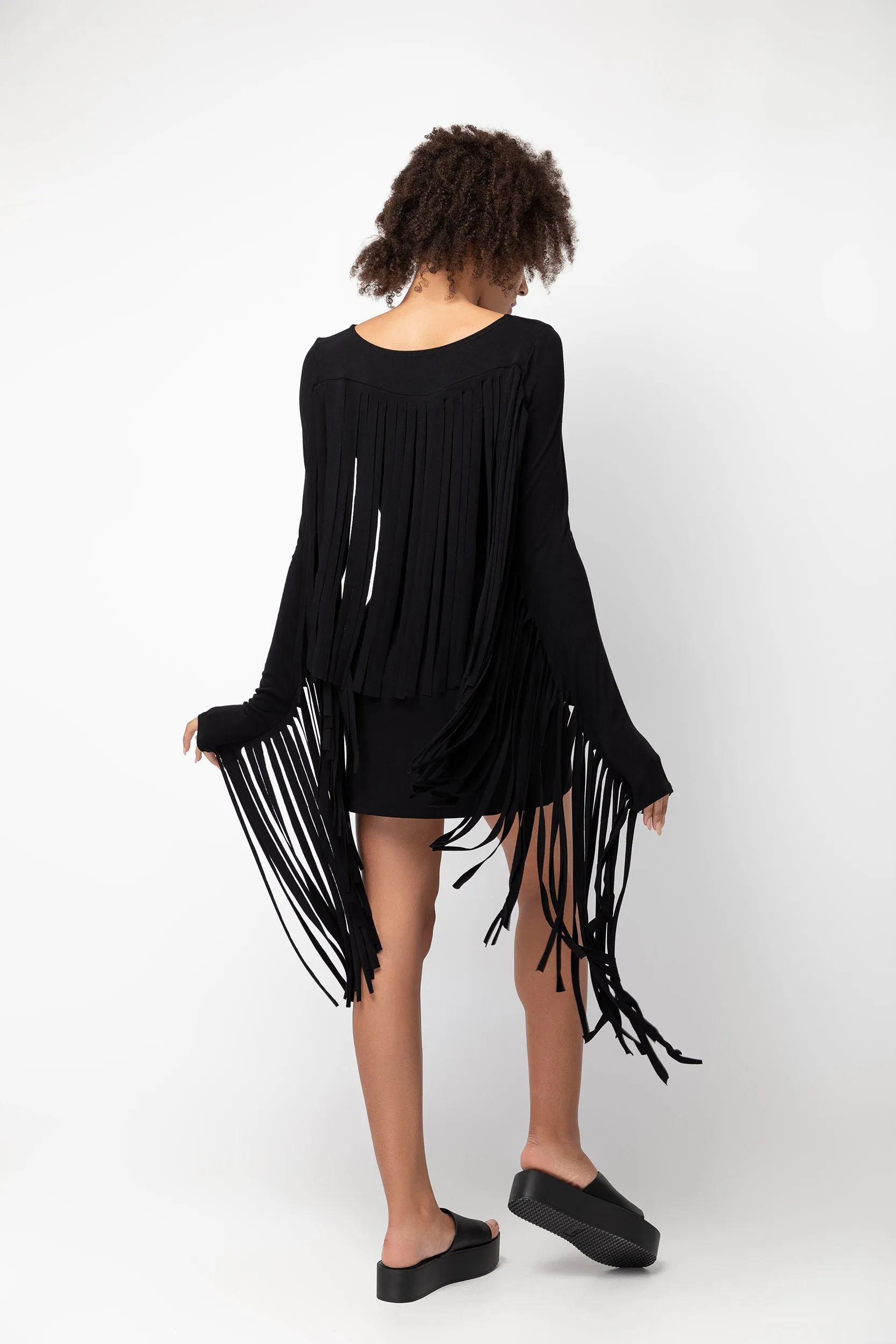 Fringe Mini Dress Black