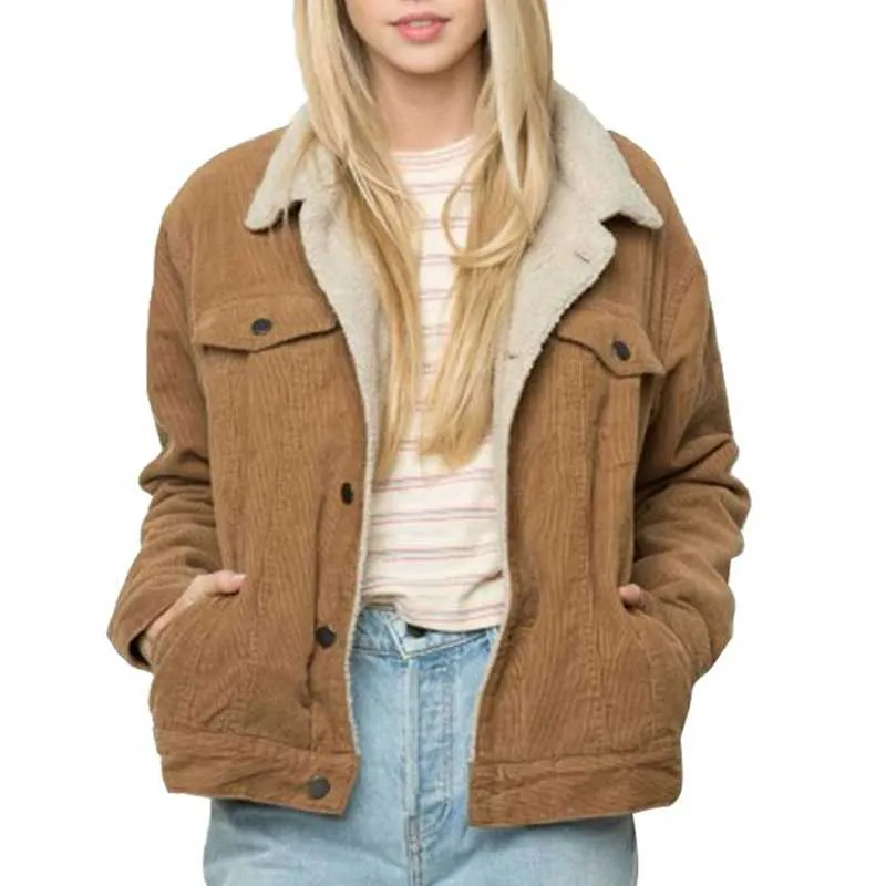 Fur Fleece Lined Shearling Corduroy Trucker Jacket