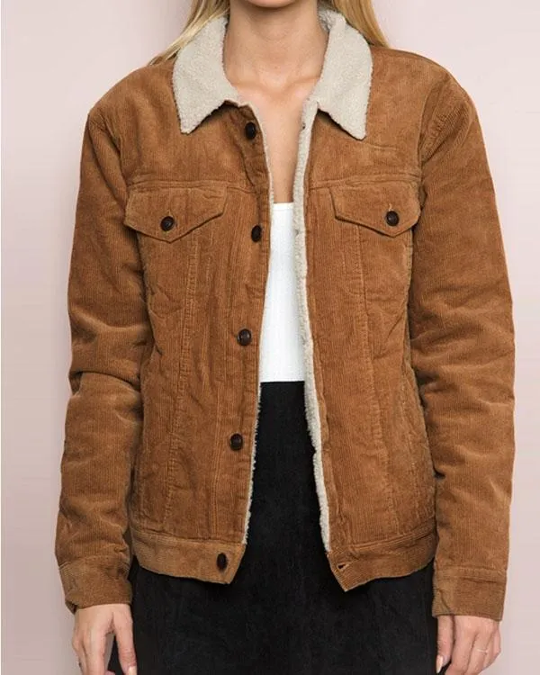 Fur Fleece Lined Shearling Corduroy Trucker Jacket