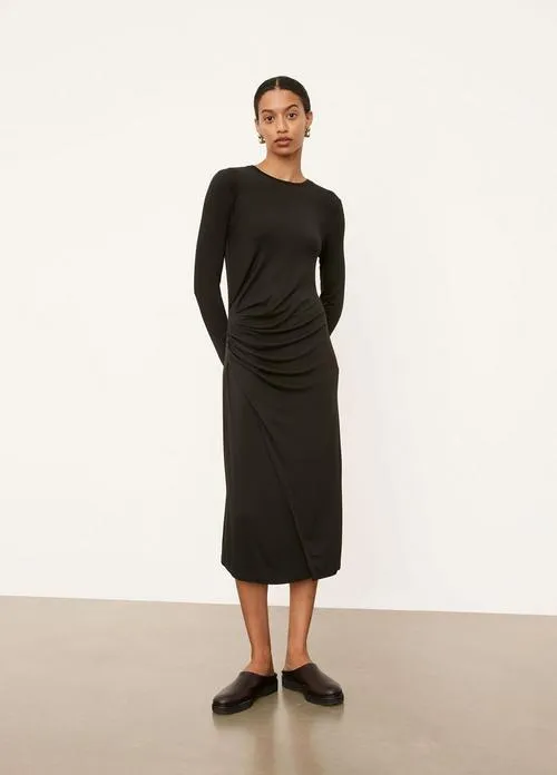 Gathered Long Sleeve Dress in Night Fern