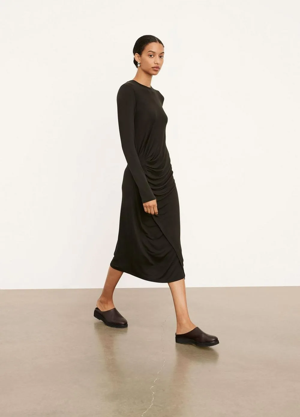 Gathered Long Sleeve Dress in Night Fern