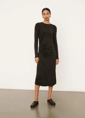 Gathered Long Sleeve Dress in Night Fern