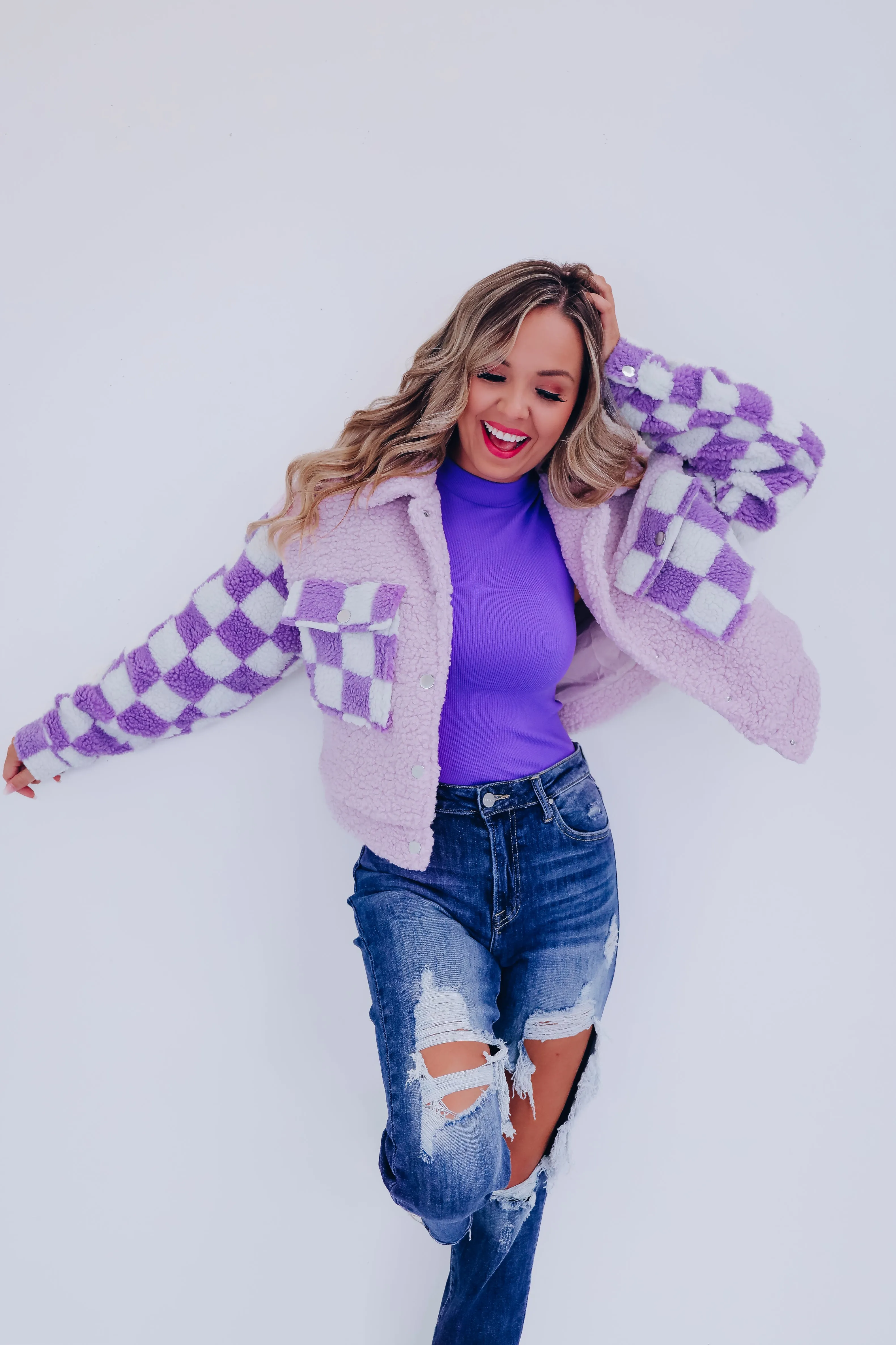 GiGi Sherpa Cropped Jacket - Lavender