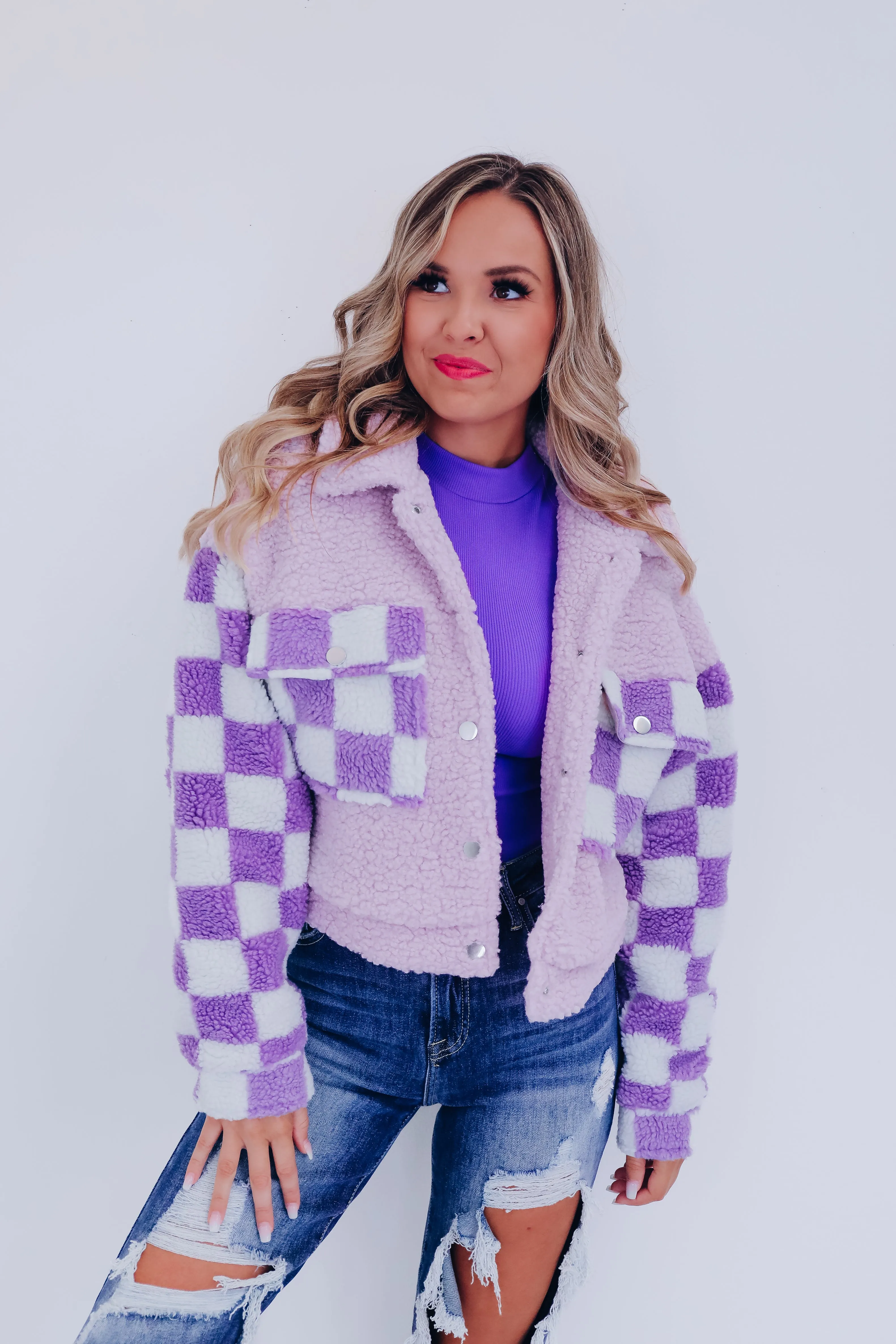 GiGi Sherpa Cropped Jacket - Lavender