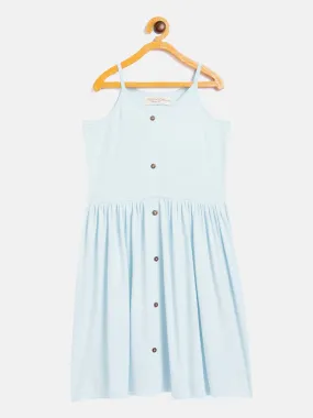 Girls Blue Front Button Strappy Dress