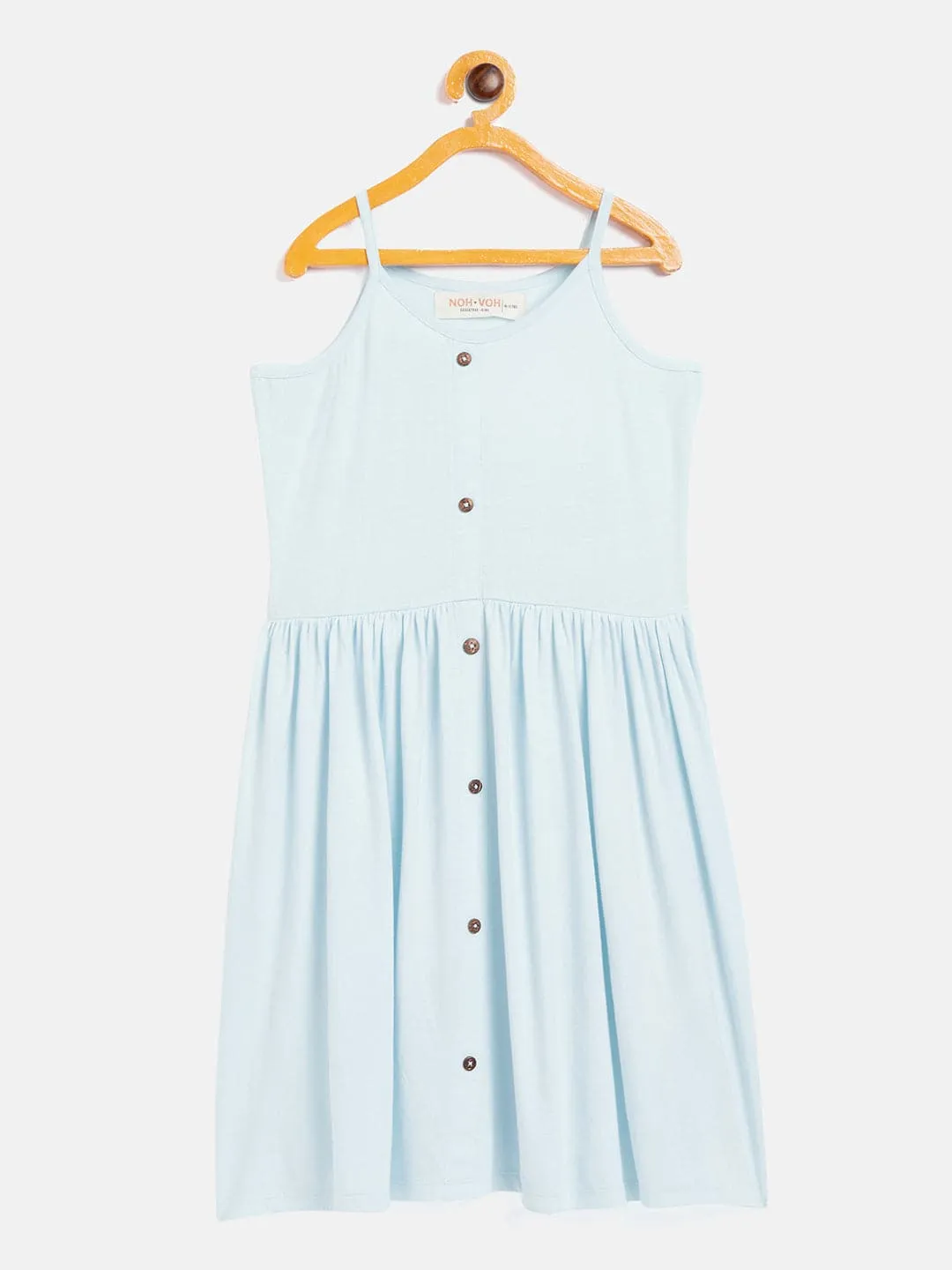 Girls Blue Front Button Strappy Dress