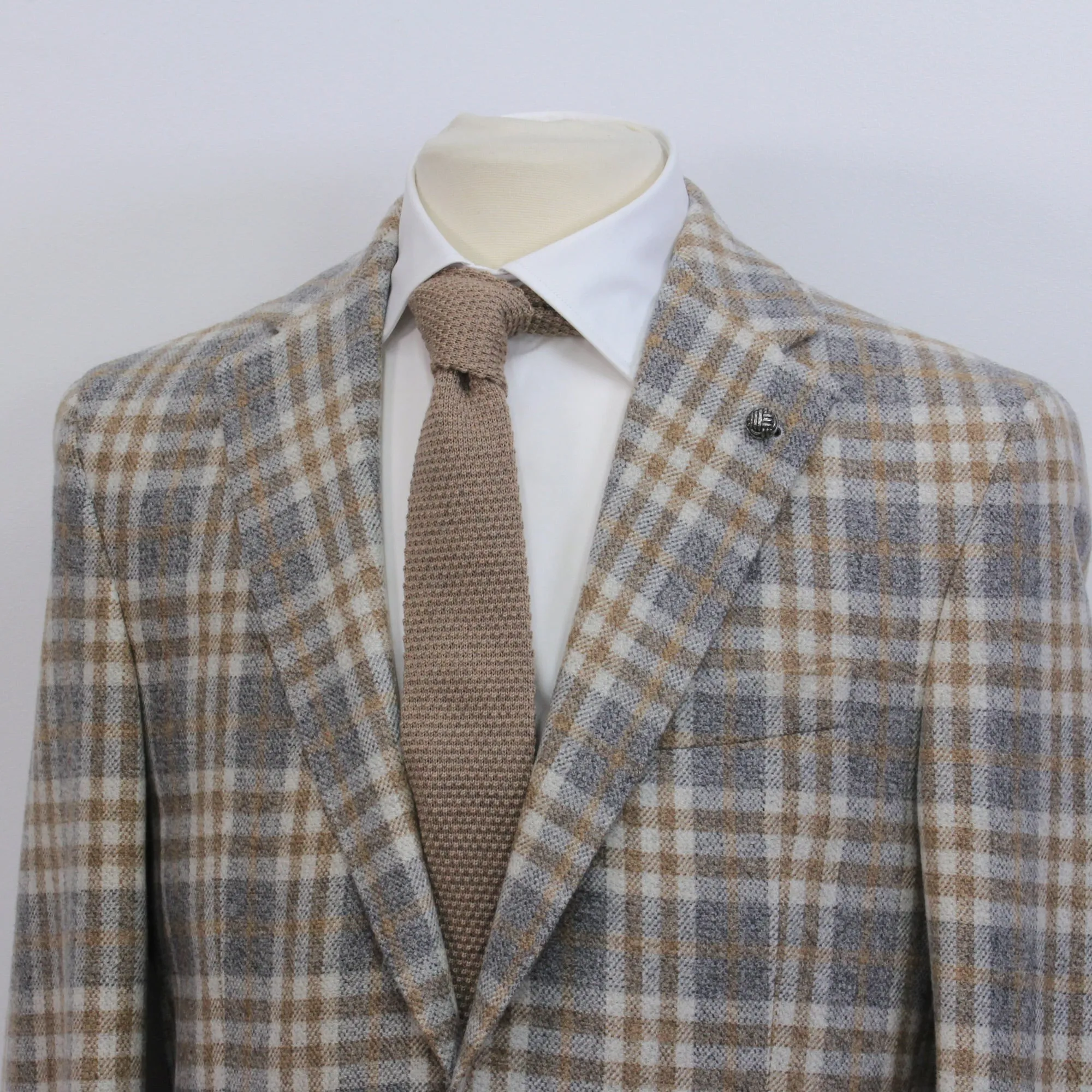 Gray & Camel Check Drago Wool-Cashmere McAllen Contemporary Fit Sport Jacket