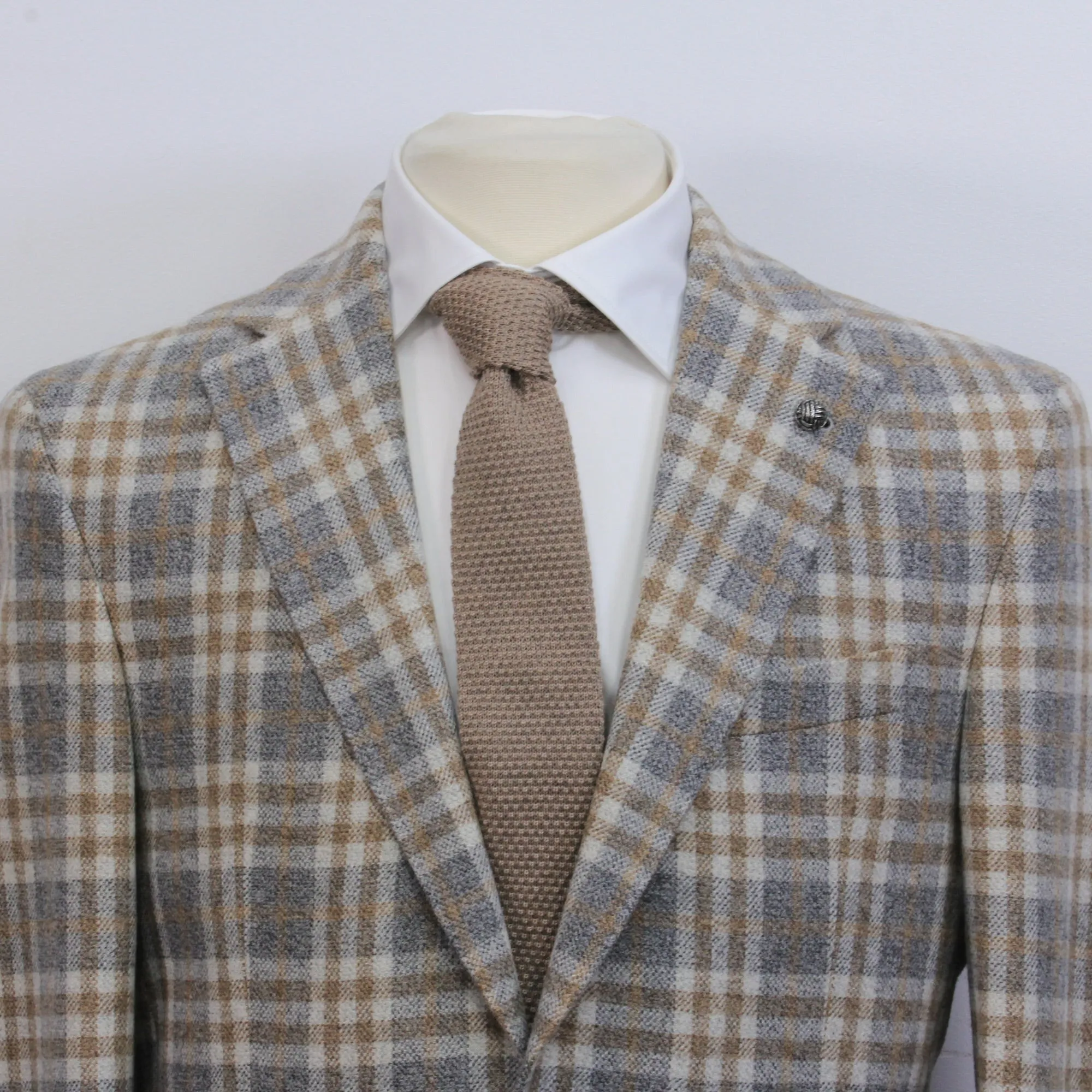 Gray & Camel Check Drago Wool-Cashmere McAllen Contemporary Fit Sport Jacket