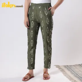 Green - iTokri Casuals - Pochampally Ikat Cotton Tapered Casual Pant for Women