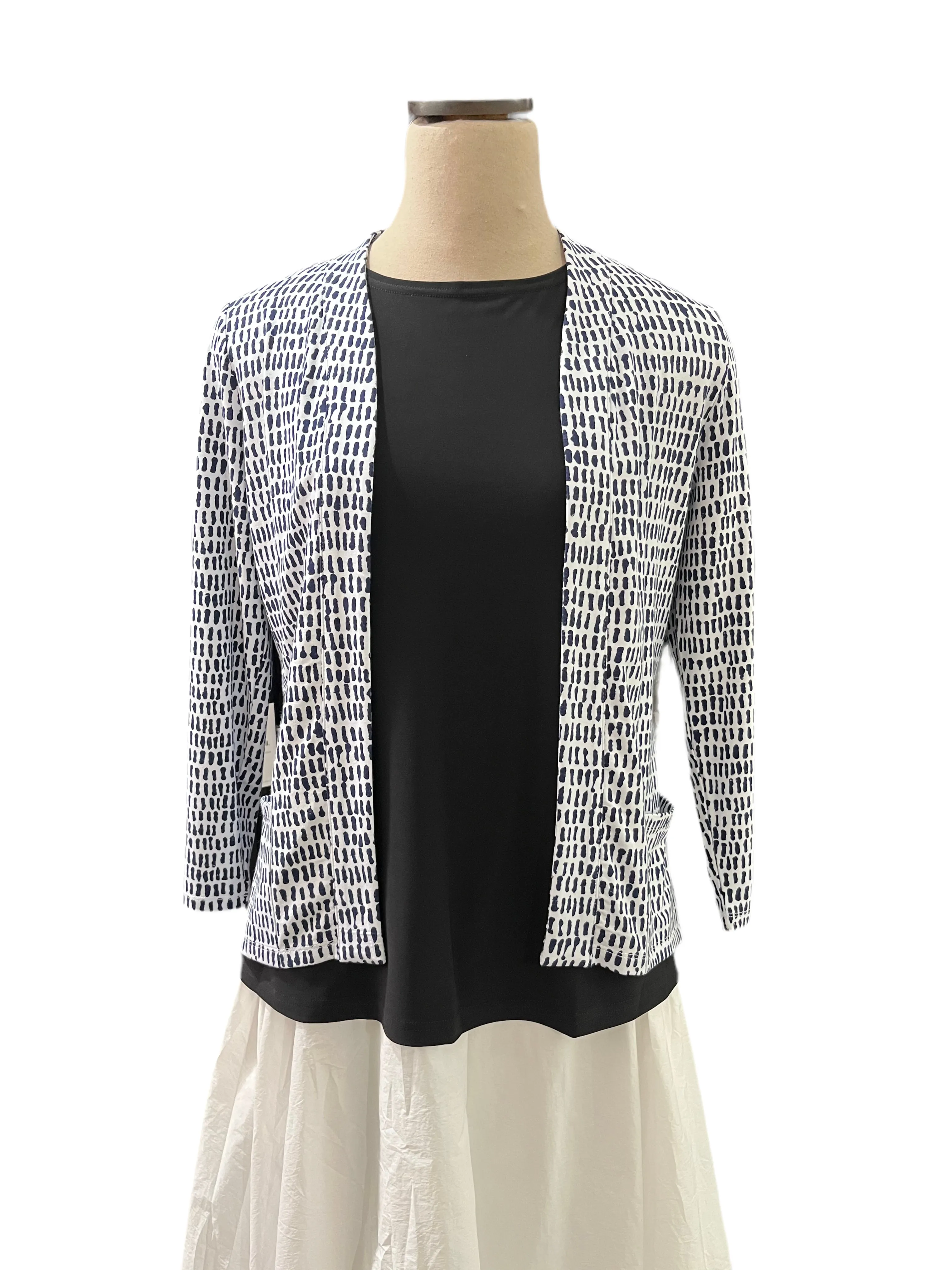 Habitat Sale, 55245 Shirred Back, Open Front Jacket, Navy 50% Off Regular Price