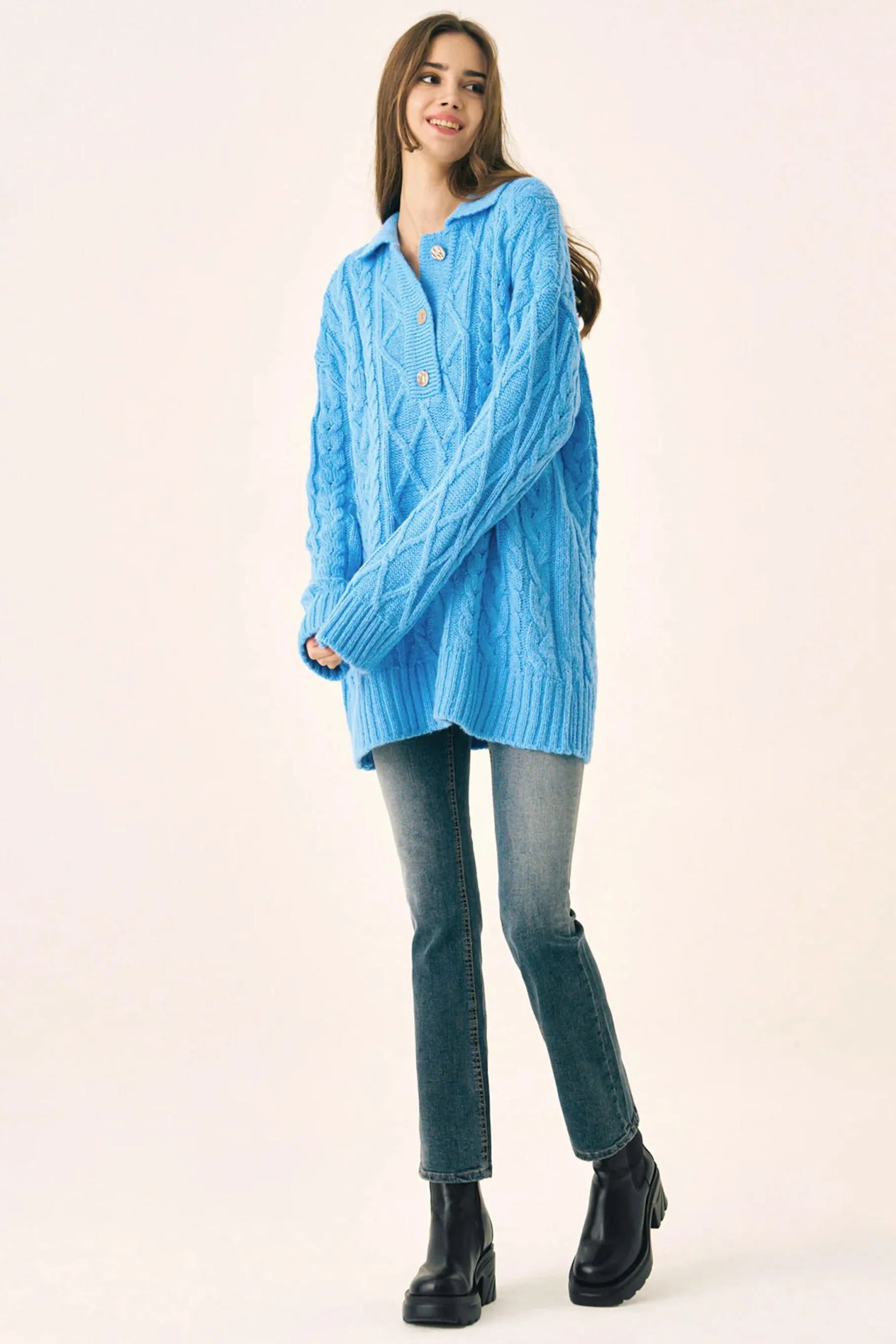 Hailey Cable Knit Sweater, Blue