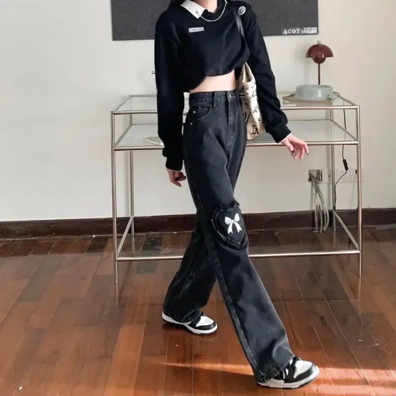 High Halloween Denim Waist Black Pants