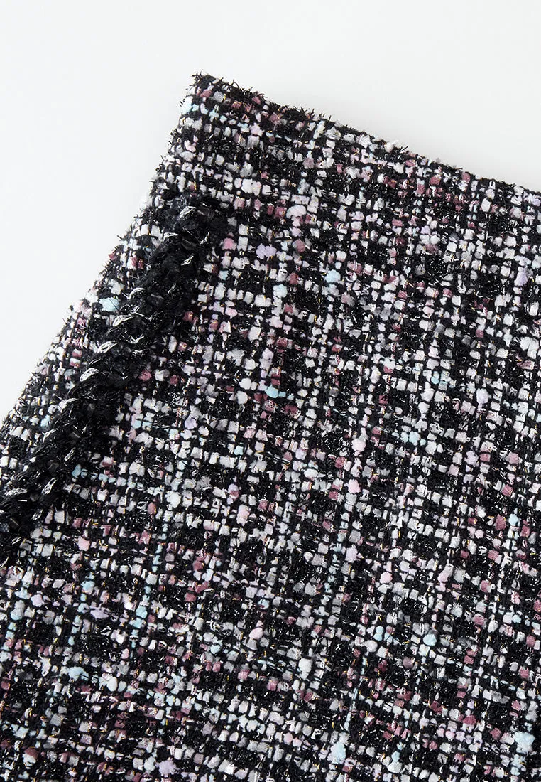 High-waist Contrasting-trim mixed tweed trousers