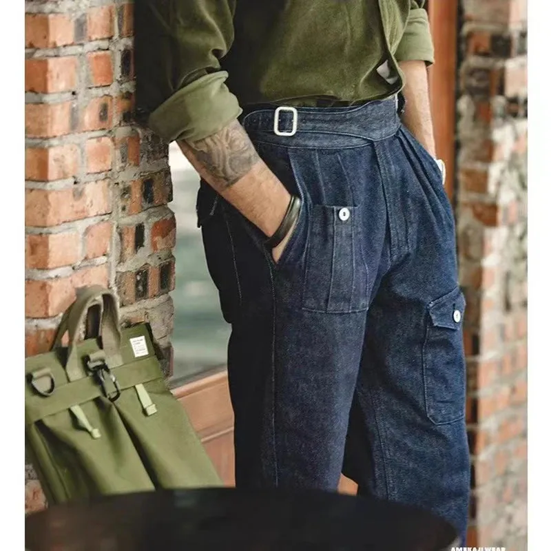 High-Waist Denim Gurkha Pants