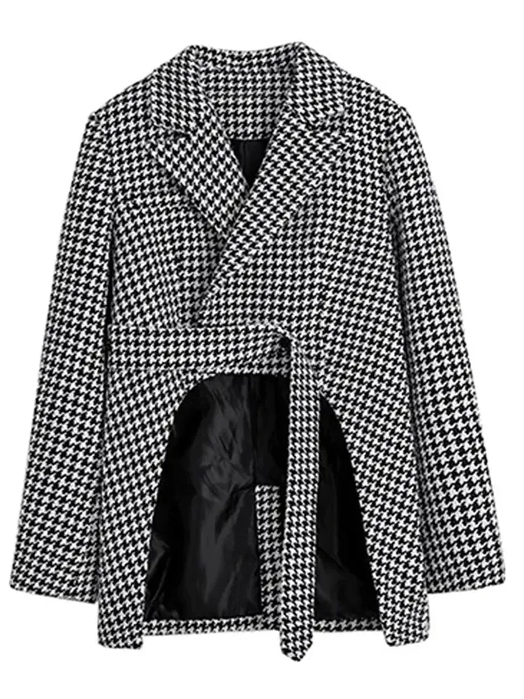 Hit Color Plaid Blazers For Women Notched Colllar Long Sleeves Patchwork Binding Loose Blazer Female Fashion