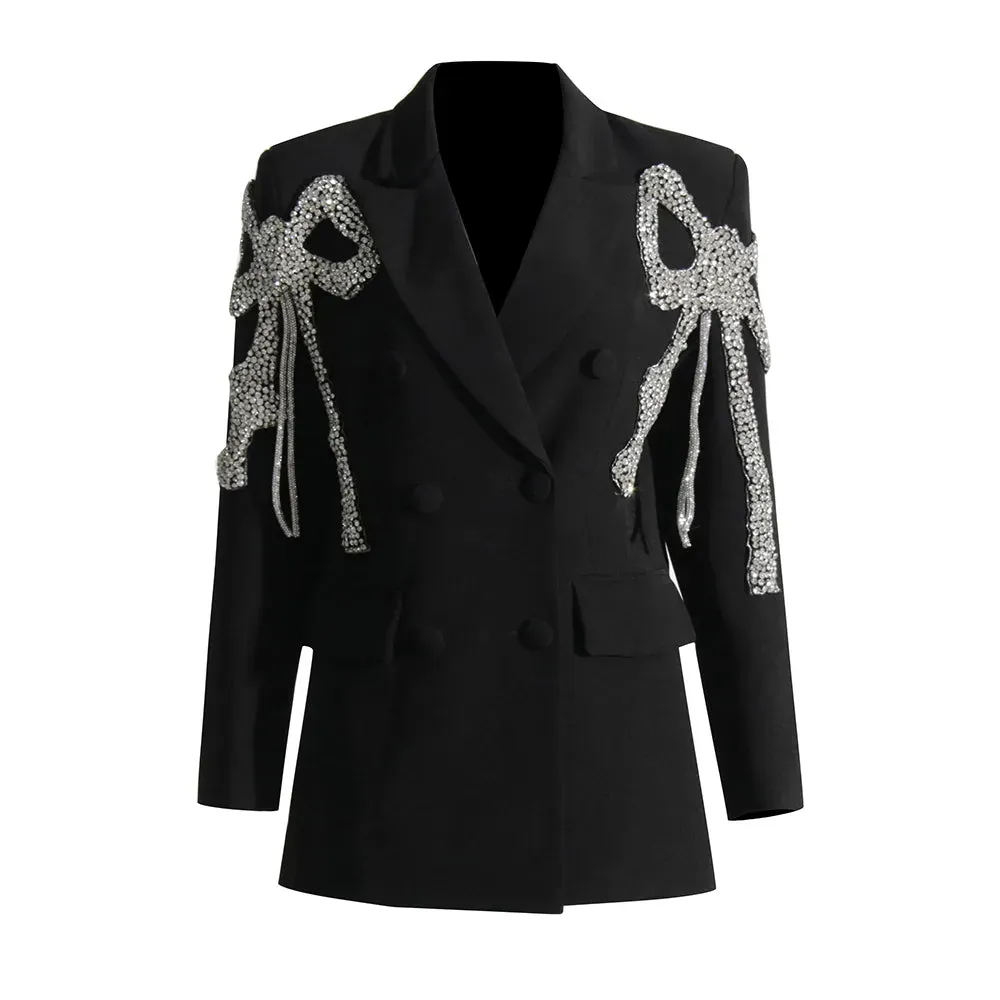 Hit Color Spliced Diamonds Blazers For Women Notched Collar Long Sleeve Slim Autumn Blazer Female Fashion Clothing