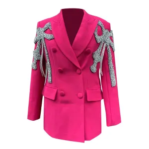 Hit Color Spliced Diamonds Blazers For Women Notched Collar Long Sleeve Slim Autumn Blazer Female Fashion Clothing