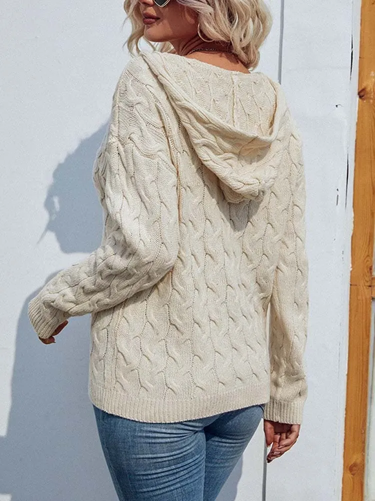 Hooded Knitted Sweater for Women | Stylish and Cozy | Solid Pattern | Full-Length Sleeves | EPIPHLULU