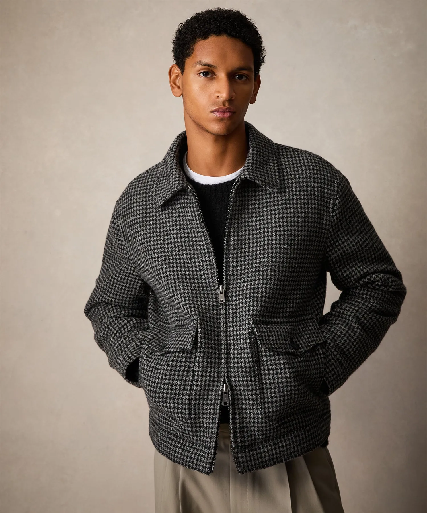 Houndstooth Flight Jacket in Charcoal