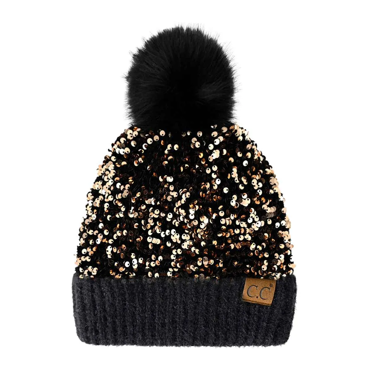 HTE0012 Scarlet Cluster Sequin Pom Beanie