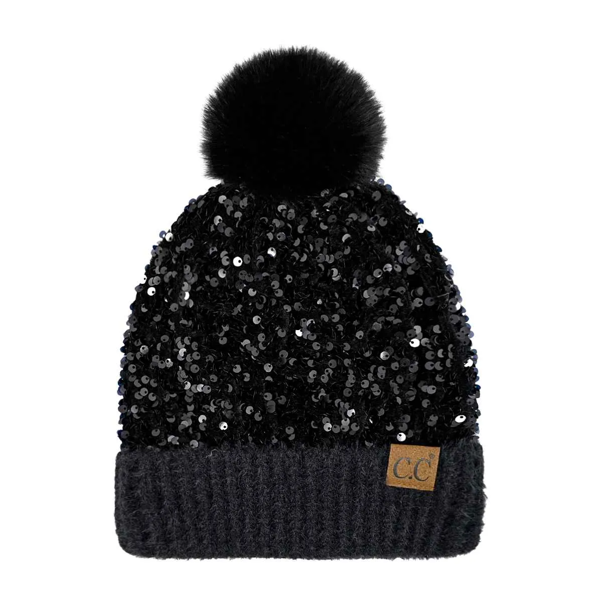 HTE0012 Scarlet Cluster Sequin Pom Beanie