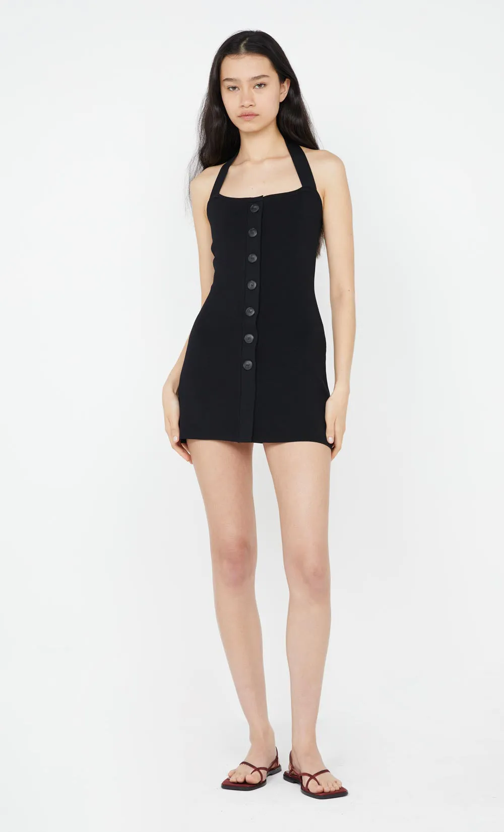 ILORA KNIT HALTER MINI DRESS - BLACK