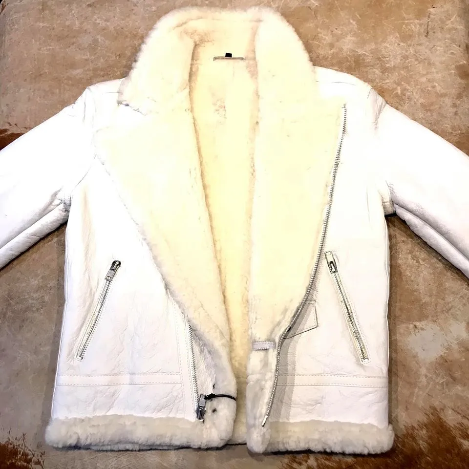 Jakewood - Shearling Racing Aviator White Jacket