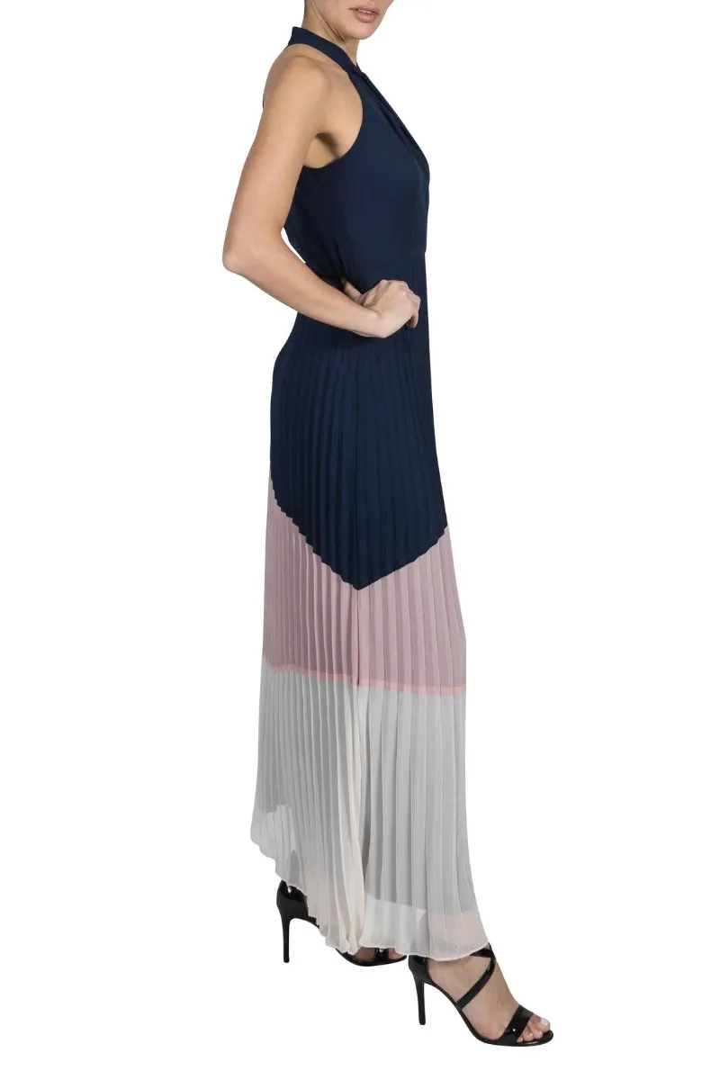 Julia Jordan Knot Neck Pleated Chiffon Maxi