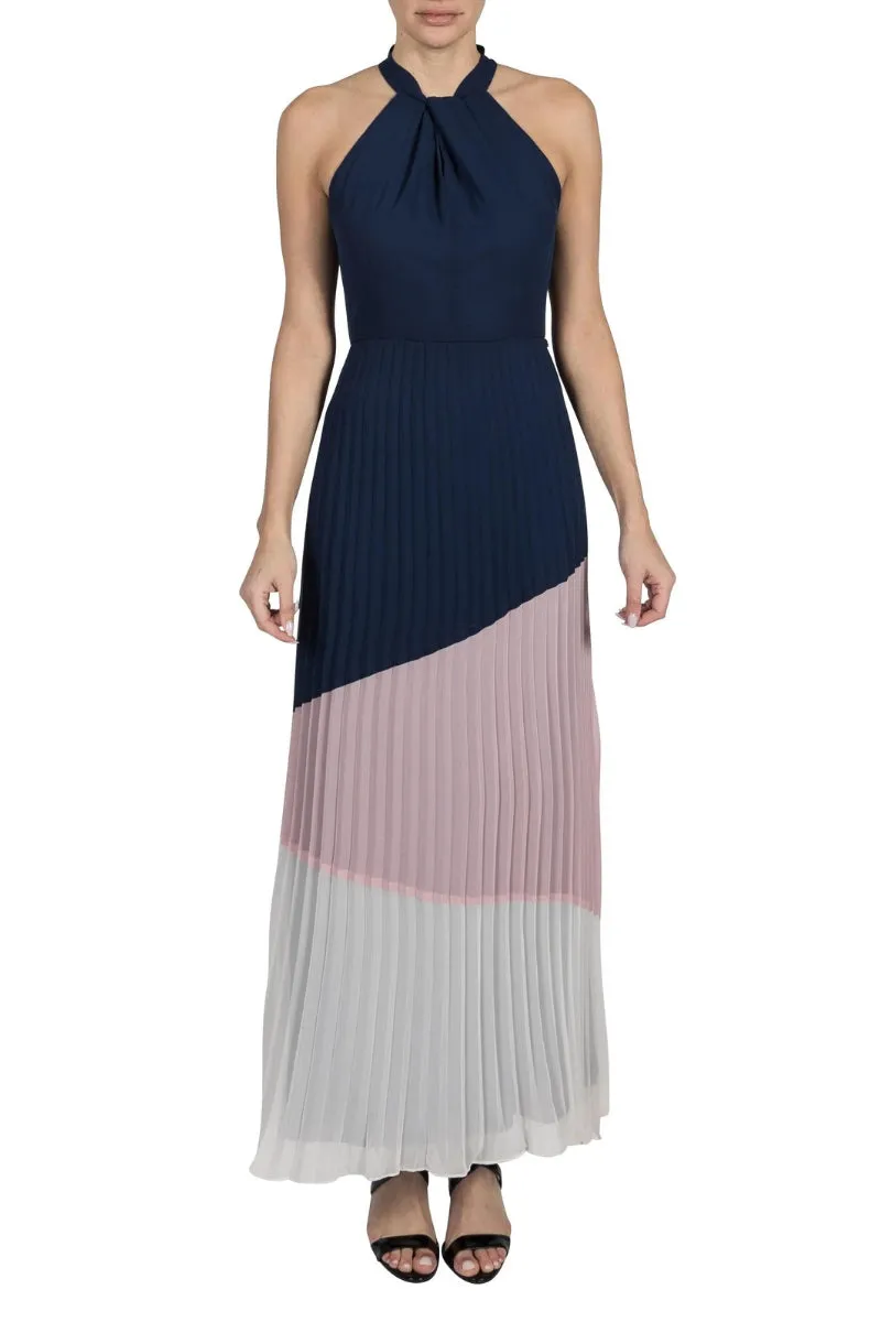 Julia Jordan Knot Neck Pleated Chiffon Maxi